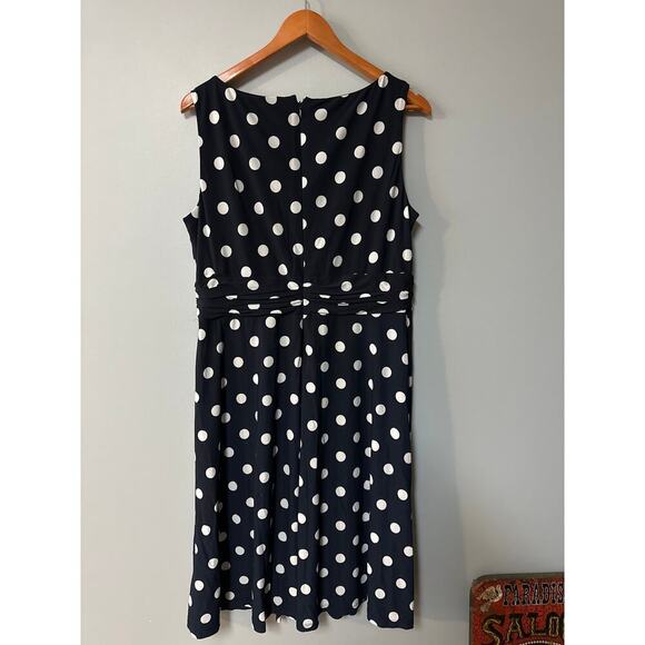 Womens Size XL Chaps Navy and White Polka Dot Dress - Picture 3 of 5